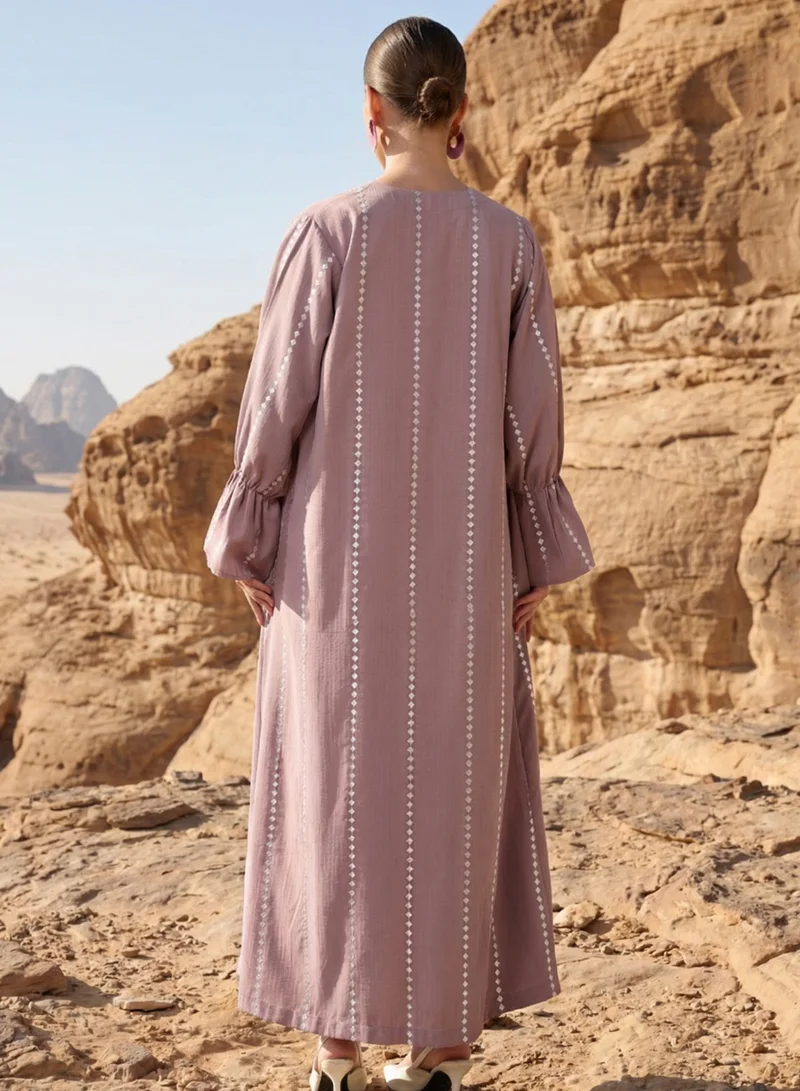 ISHIN pink Pink thread embroidered Abaya with Hijab for Women | Best Price UAE